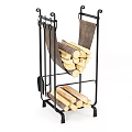 Stone Wood Firewood Storage Racks With Metal Frames And Stacked Logs
