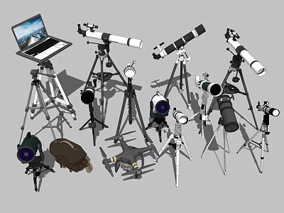 Professional Commercial Equipment Collection With Telescopes Cameras Drone Tripod Laptop And Gear 3d model