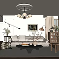Cozy Living Room Interior With Beige Sofa Black Coffee Table Decorative Painting And Floor Lamp