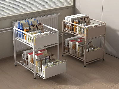 Multi tier Mobile Kitchen Storage Shelving Unit With Metal Frame And Food Containers 3d model