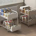 Multi tier Mobile Kitchen Storage Shelving Unit With Metal Frame And Food Containers
