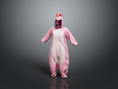 Pink And White Unicorn Onesie With Horn And Mane Decorations For Adults Or Kids Pajamas 3d model