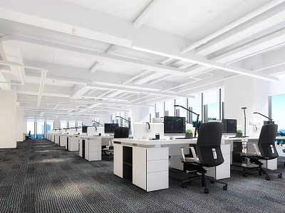 Modern Public Office Space With Open Layout Ergonomic Chairs And Computer Desks 3d model