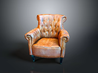 Classic Tufted Leather Chair With Armrests And Black Wooden Legs Design 3d model