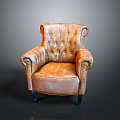 Classic Tufted Leather Chair With Armrests And Black Wooden Legs Design