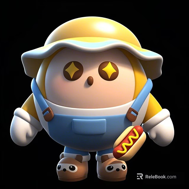 Cute Cartoon Character With Yellow Hat Blue Overalls And Hot Dog 3d model 