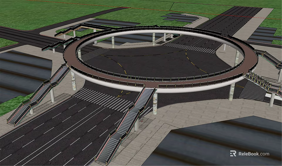 Modern Circular Bridge Overpass With Multiple Traffic Lanes And Support Columns 3d model