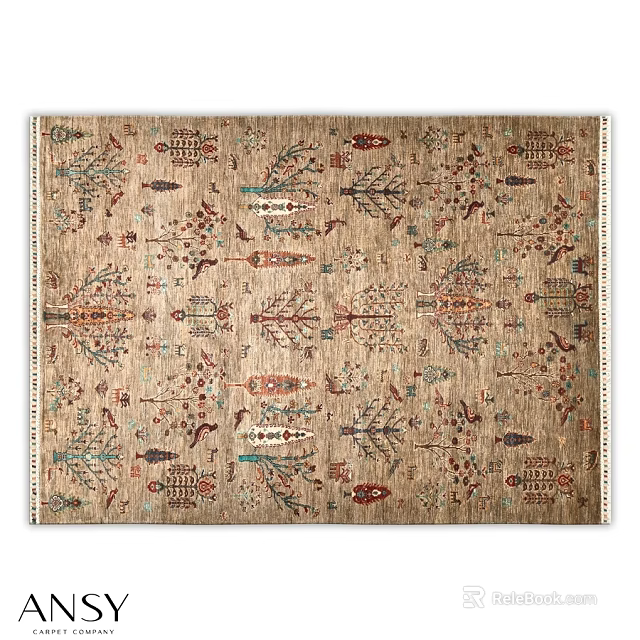 Traditional Square Rug With Intricate Tree Floral Geometric Patterns Earth Tones 3d model 