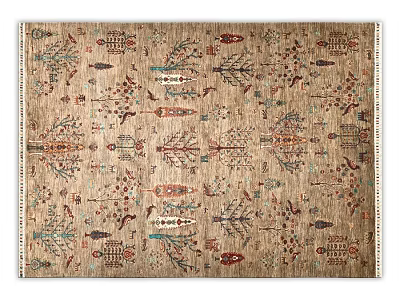 Traditional Square Rug With Intricate Tree Floral Geometric Patterns Earth Tones 3d model
