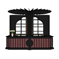 Elegant Black Red Bar Counter With Wing Shaped Top Arched Window And Red Stripes