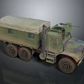 Camouflage Painted Military Truck With Canvas Covered Cargo Area Mounted Weapon And Six Wheel Design