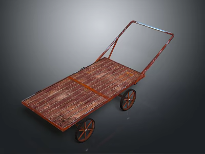 Vintage Handcart With Weathered Wooden Platform Metal Frame And Two Wheels Design 3d model