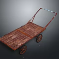 Vintage Handcart With Weathered Wooden Platform Metal Frame And Two Wheels Design
