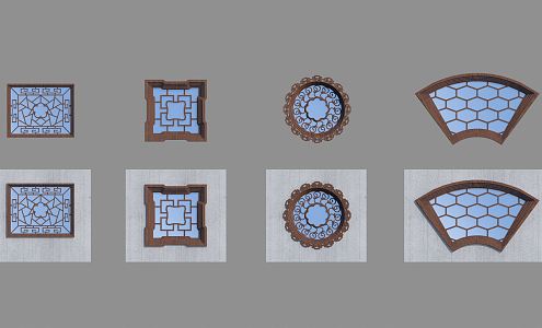 Chinese-style openwork window 3d model