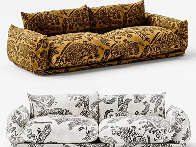 Elegant Two Seater Sofa with Intricate Patterned Fabric in Brown and White Designs 3d model