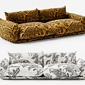 Elegant Two Seater Sofa with Intricate Patterned Fabric in Brown and White Designs