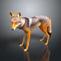 3D Rendered Wolf with Orange and Gray Fur Standing on Dark Background with Reflection