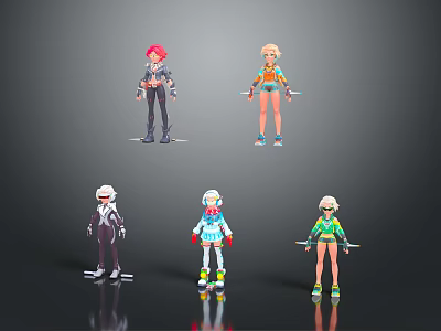 Diverse Multiple Character Designs With Various Outfits And Different Hairstyles 3d model