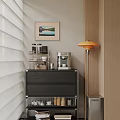 Modern Entryway Side Cabinet With Storage Drawers Decorative Lamp Coffee Machine And Painting