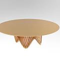 Elegant Golden Round Coffee Table With Modern Striped Textured Base Design 3d model