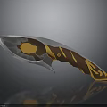 Curved Metallic Blade Knife With Orange And Brown Patterned Handle Design