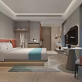 Modern Hotel Guest Room With Large Bed Pink Headboard Wall Lamps And Bathtub