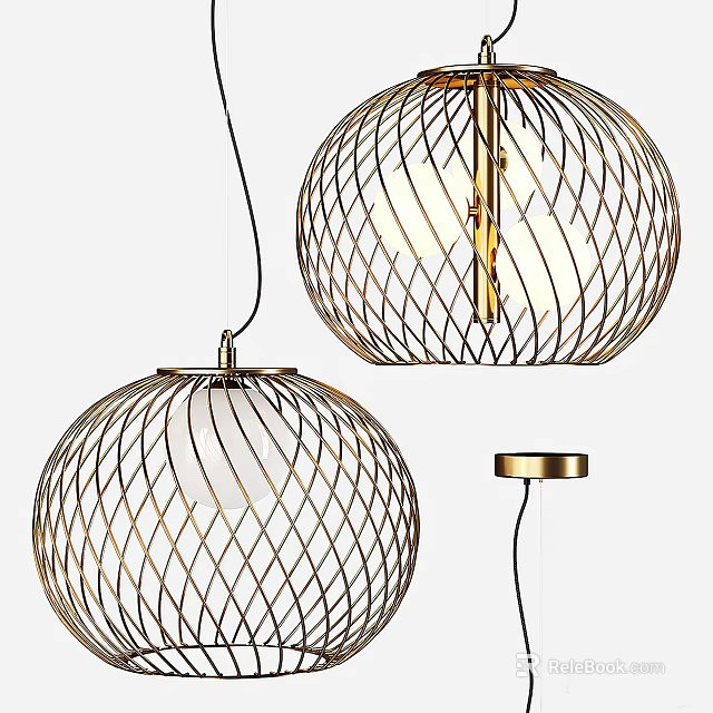 Modern Gold Geometric Mesh Pendant Lights With Spherical Metal Frame And Open Design 3d model 