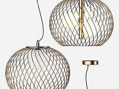 Modern Gold Geometric Mesh Pendant Lights With Spherical Metal Frame And Open Design 3d model