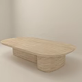 Light Beige Marble Coffee Table With Oval Top And Two Cylindrical Bases 3d model