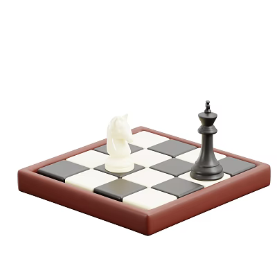 Wooden Chessboard with White Knight and Black King on Checkerboard Surface 3d model