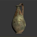 Antique Copper Colored Bronze Wine Jug With Rustic Patina And Pear Shaped Design