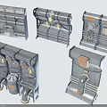 Industrial Scene Components With Mechanical Pipes Metal Panels And Control Grilles