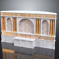 Elegant Reception Background Wall With Marble Surface Golden Columns And Arched Carved Patterns