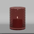 Glass Candle Lamp With Geometric Pattern Holding Burning Red Candle 3d model