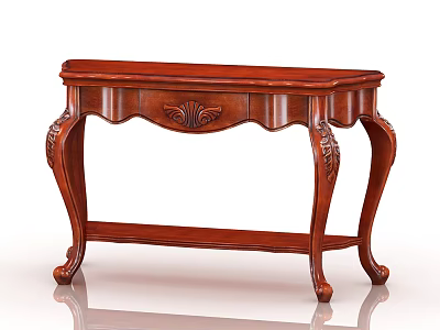 Classic Wooden Console Table with Carved Drawer and Ornate Curved Legs for Entryway 3d model