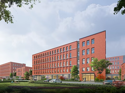 Red Brick School Buildings In A Green Environment With Trees 3d model