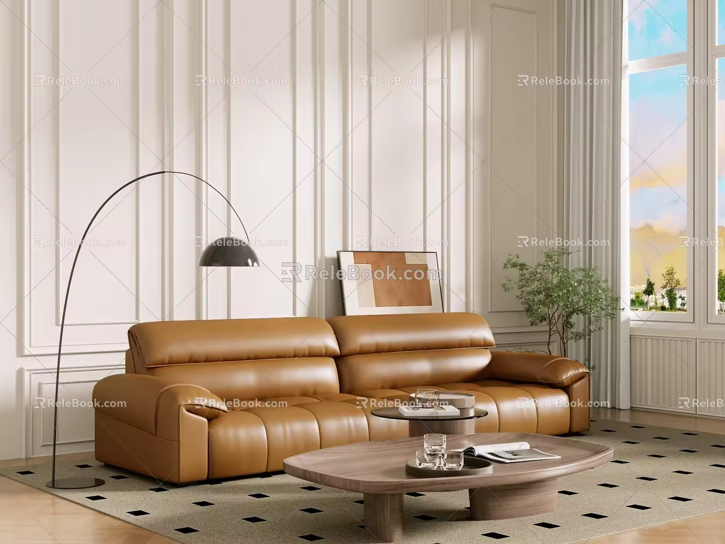 Middle Ancient Sofa Combination Coffee Table Carpet Multiplayer Sofa 3d model