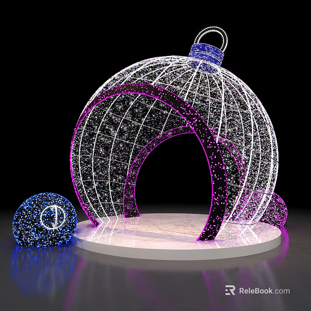Decorative Wireframe Sphere With Purple White Lines Sparkling Lights And Small Blue Sphere 3d model 