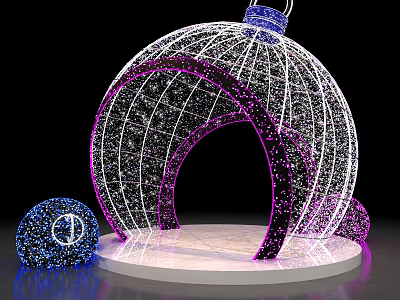 Decorative Wireframe Sphere With Purple White Lines Sparkling Lights And Small Blue Sphere 3d model
