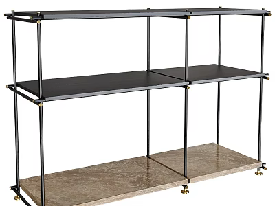 Modern Industrial Display Shelving With Black Metal Frame Marble Shelves And Mobile Casters 3d model