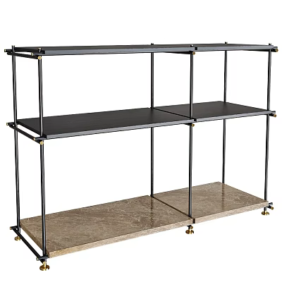 Modern Industrial Display Shelving With Black Metal Frame Marble Shelves And Mobile Casters 3d model