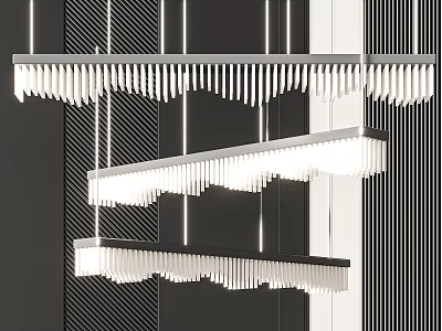 Modern Elegant Multi Tiered Linear Chandelier With Hanging Crystal Pendants In Interior Space 3d model