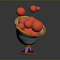 Playful White Cup With Orange Rim Yellow Handle Purple Pink Base Overflowing Red Balls