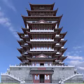 Traditional Chinese Multi Tiered Tower With Ornate Eaves Red Roofs And White Railings