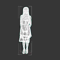Stylish Woman In Patterned Sleeveless Dress Holding Beige Handbag Standing Against Black Background