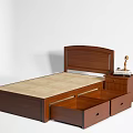 Single Wooden Bed with Storage Drawers Headboard and Nightstand for Bedroom