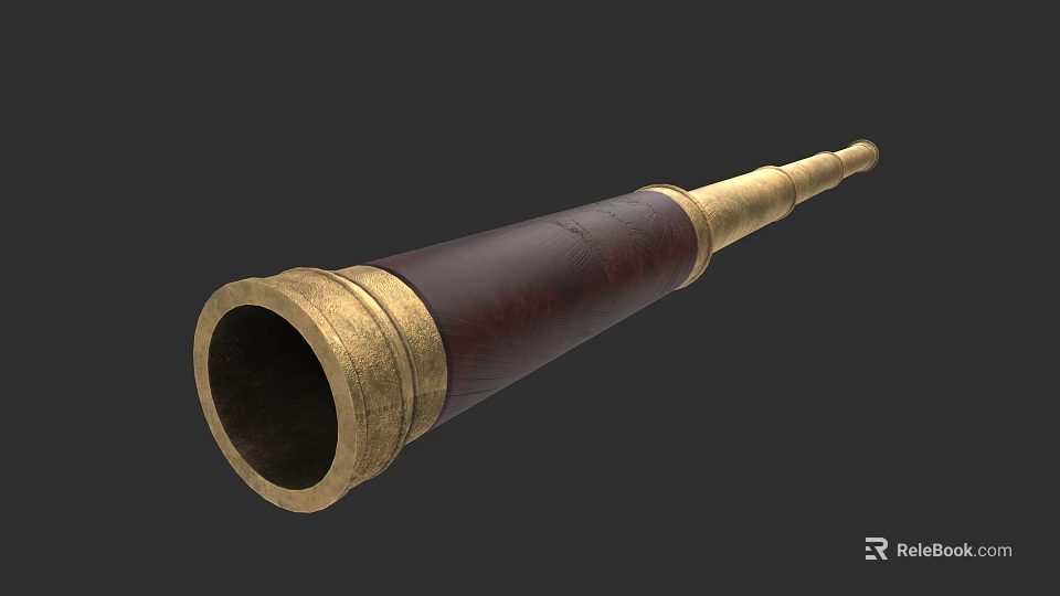 Artistic Sculpted Vintage Telescope With Brass And Wooden Carving Details 3d model 