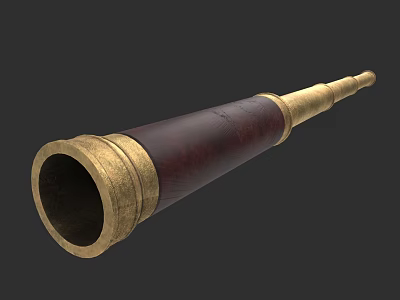 Artistic Sculpted Vintage Telescope With Brass And Wooden Carving Details 3d model