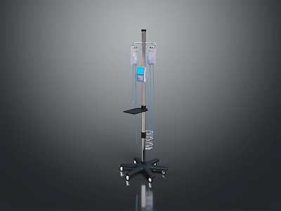 Modern Wheeled IV Stand With Metal Frame Tray And IV Bag Hooks 3d model