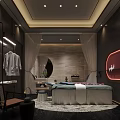 Luxury SPA Sauna Interior With Massage Beds Blue Artistic Wall And Shower Facilities